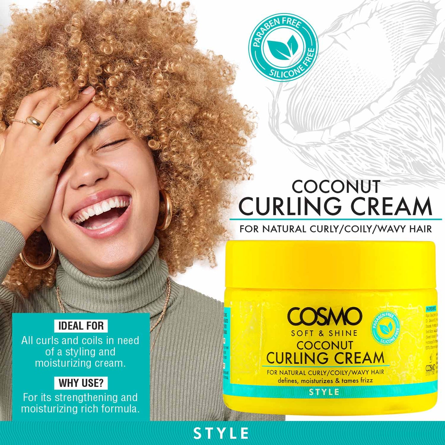 COSMO SOFT & SHINE COCONUT CURLING CREAM STYLE – 325G