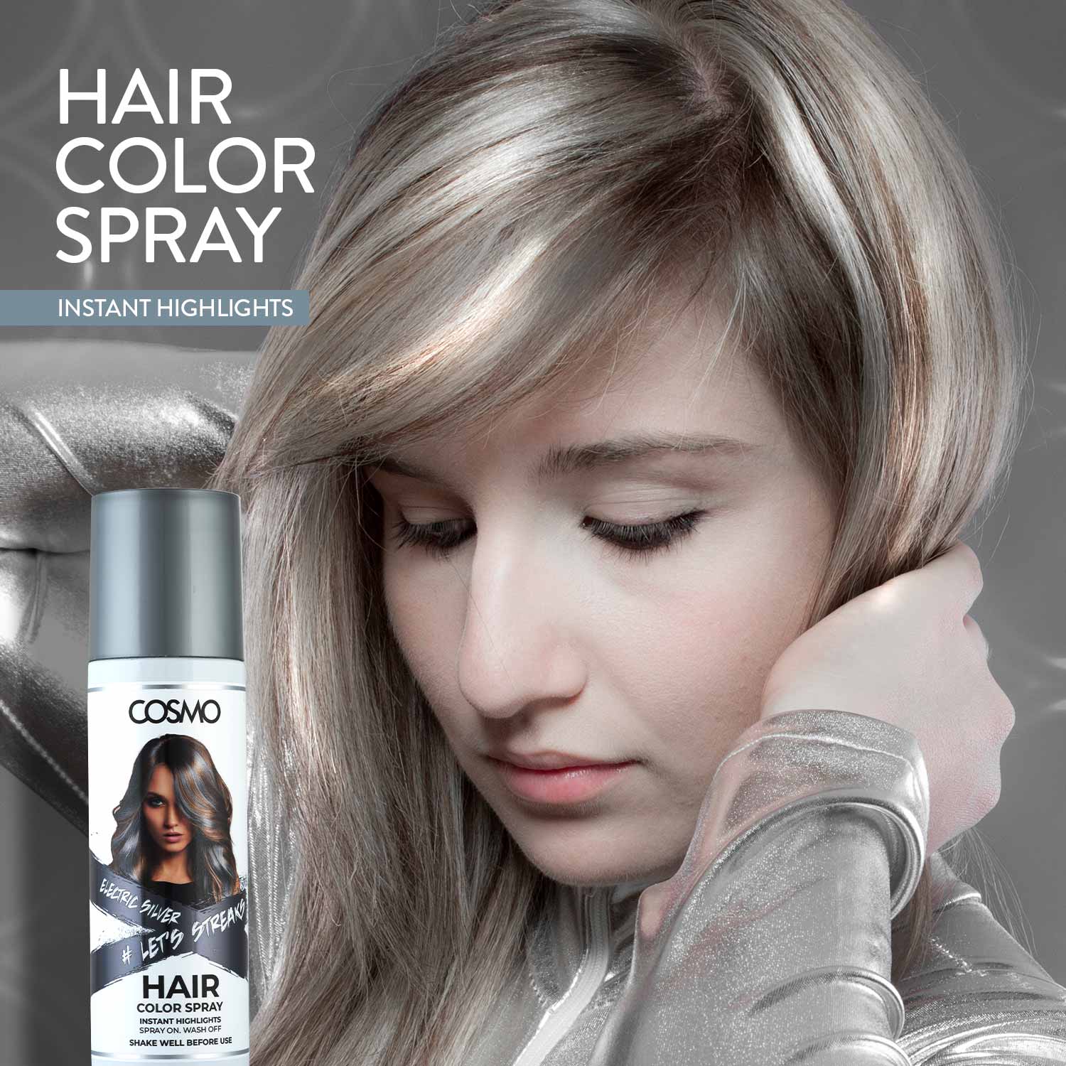 Temporary Hair Colour Spray Electric Silver