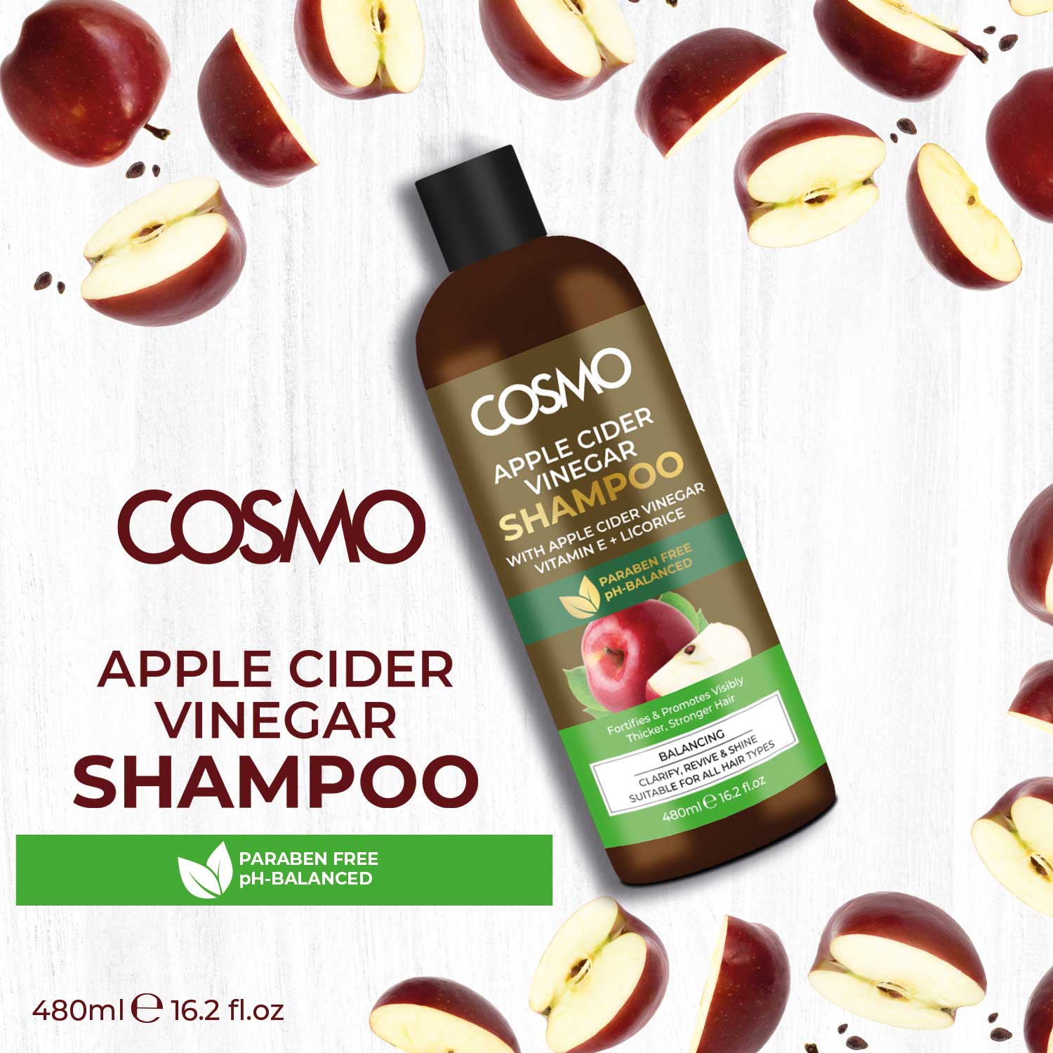 Apple cider vinegar shampoo for hair health, vitamin E and licorice